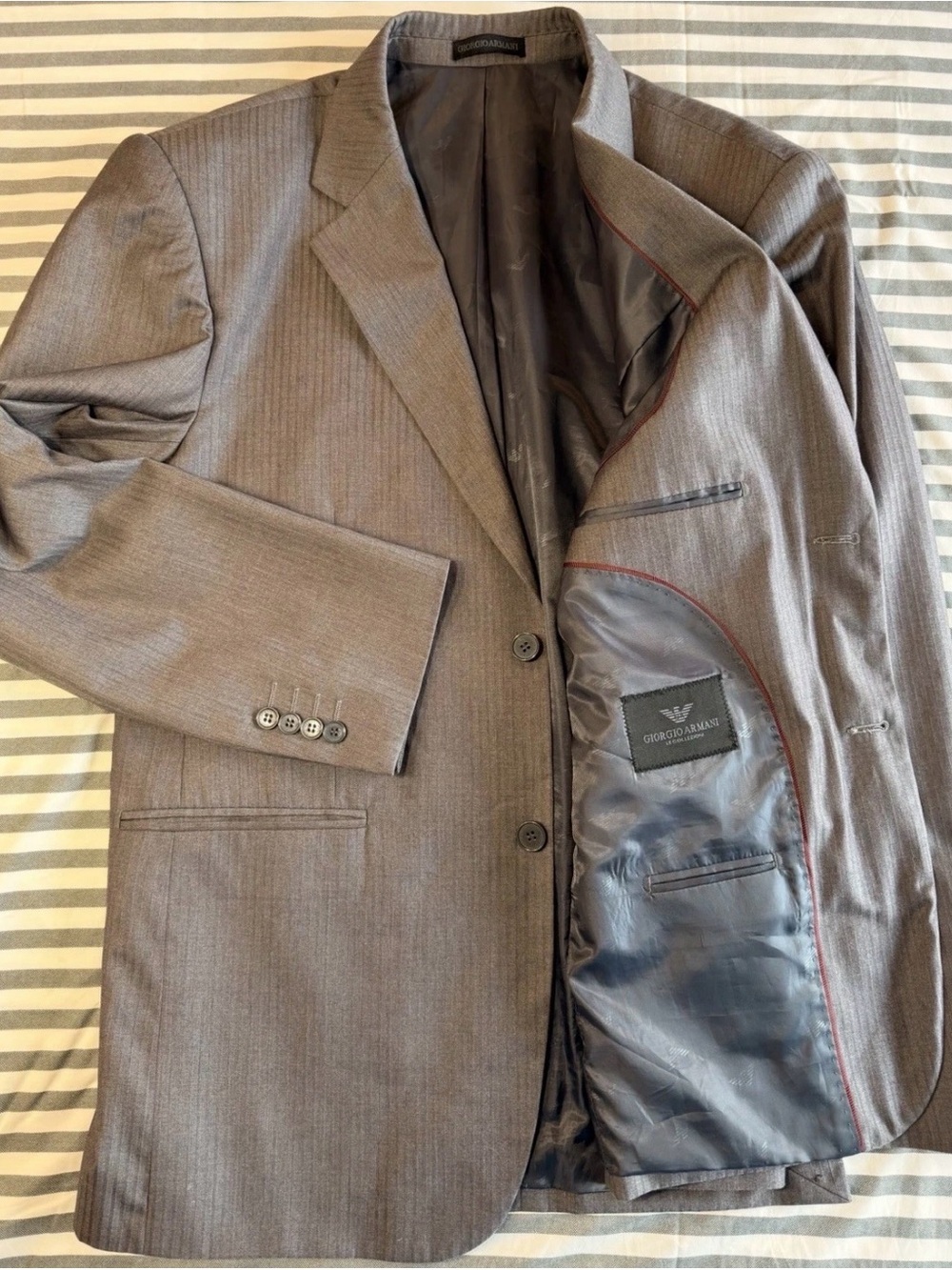 Giorgio Armani Le Collezioni Mens Gray Pinstripe Wool Suit Blazer Jacket A-54 44